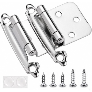 image:imageDecoBasics Cabinet Hinges Brushed Nickel for Kitchen Cabinets Doors 1 Pair 2 Pcs 12 Overlay Variable Self Closing Kitchen Cabinet Hinges Flush Mount wSilicon Bumpers amp Hardware ScrewsPolished Chrome